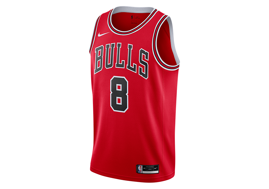 NIKE NBA CHICAGO BULLS ZACH LAVINE ICON EDITION 2020 SWINGMAN JERSEY UNIVERSITY RED